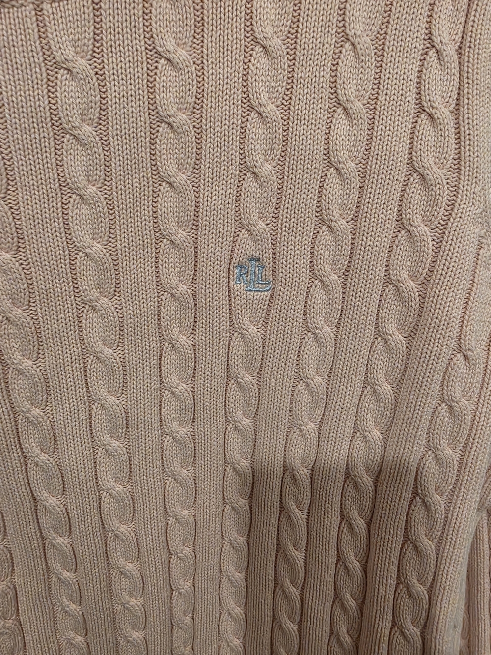 Lauren Ralph Lauren Women's Light Pink Cable-Knit Crewneck Sweater Size-M - Picture 5 of 9